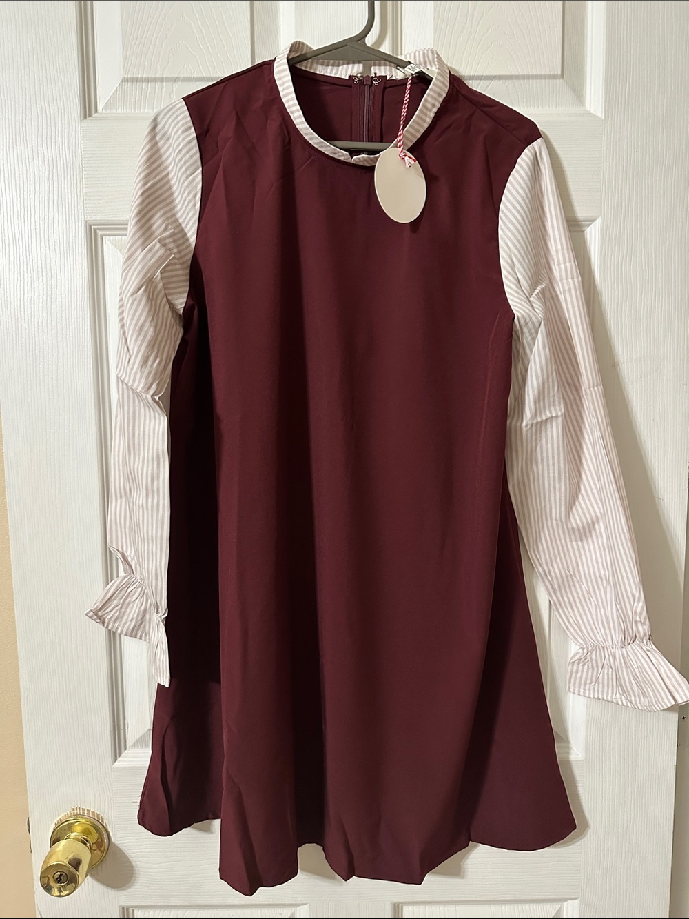 Girls' Burgundy & Cream Long-Sleeve Dress